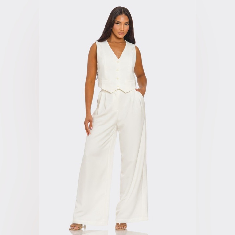 11. Vest and Wide Leg Pant Set in Off White